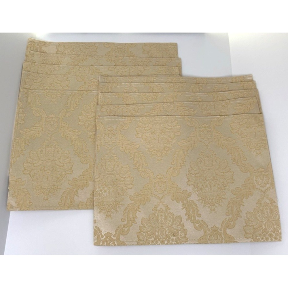 Damask Placemats Set of 10 Gold Beige Thick Sturdy 18.5" L x 13" W